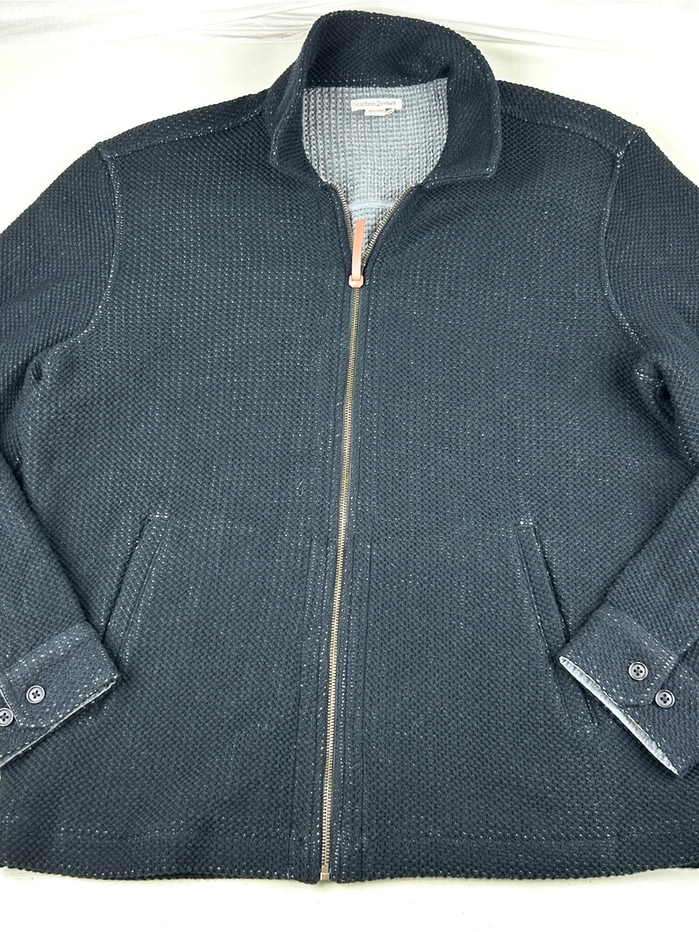 Carbon 2 Cobalt Men's Sweater Jacket Full Zip Black Cotton Sz Large Grid Knit